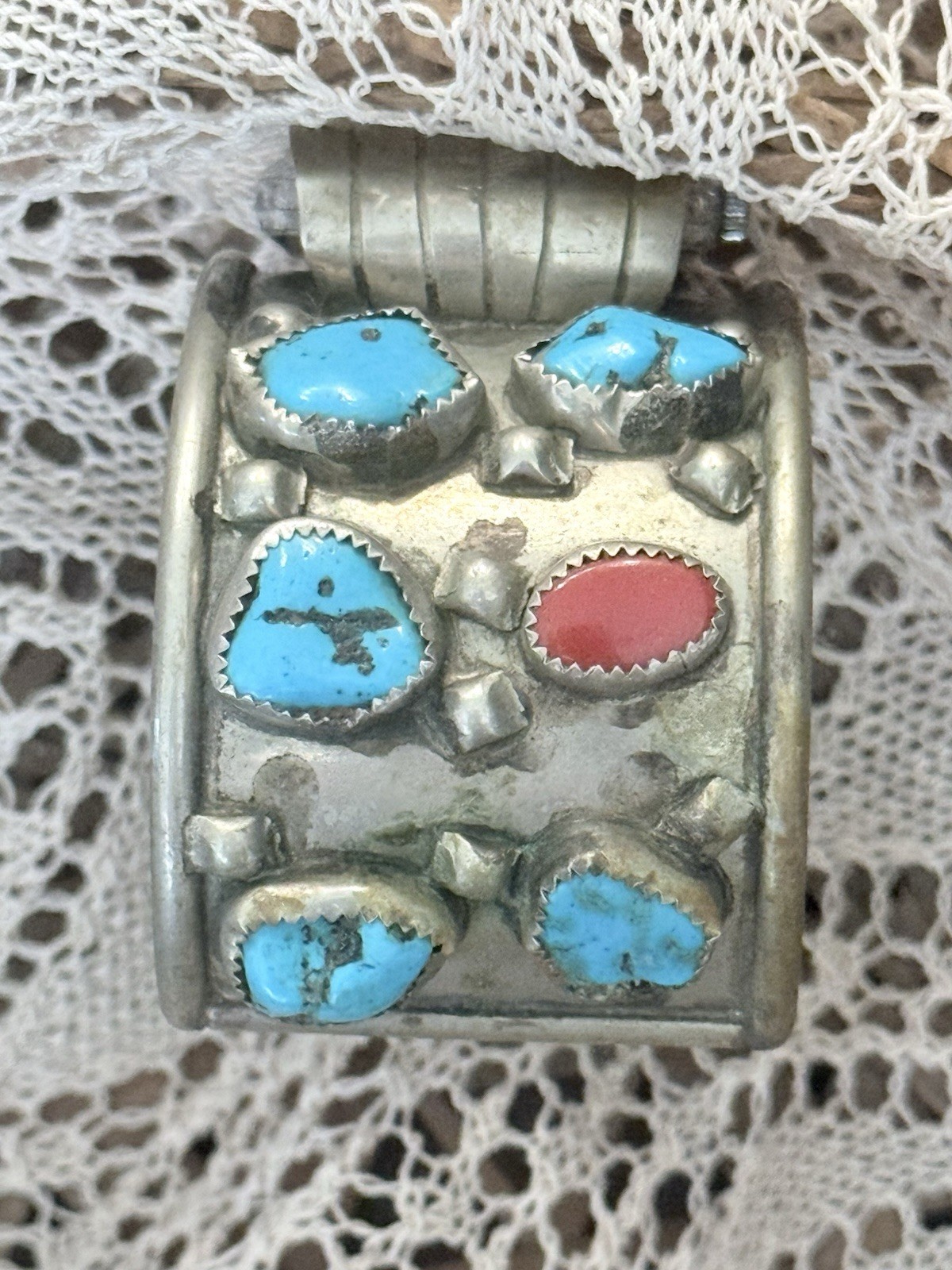 Vintage Navajo Men’s Sterling Silver Turquoise Coral Watch Cuff Croton Runs
