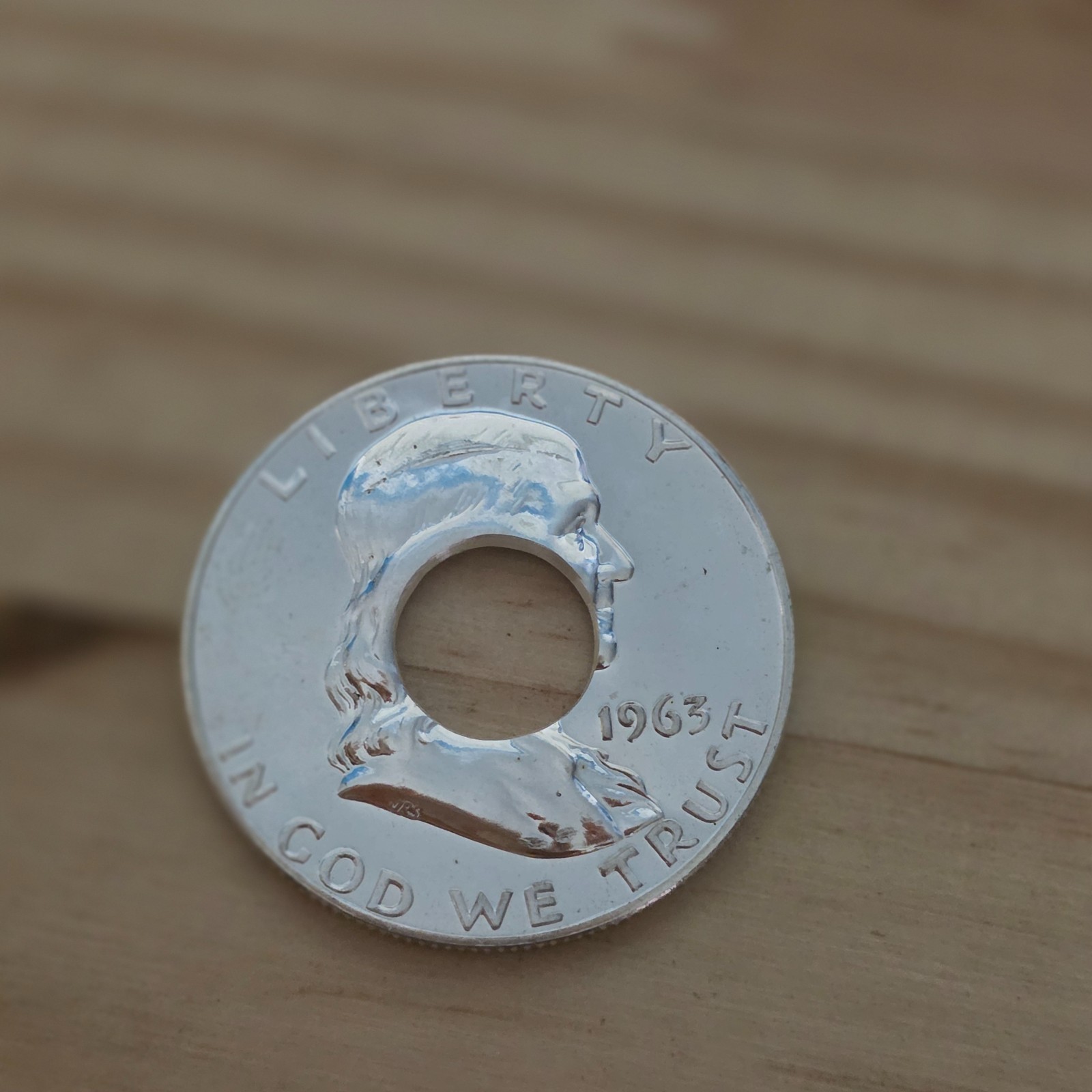 Striking 1963 Franklin Half Dollar Coin Ring – Size 13 by Bareass Creations