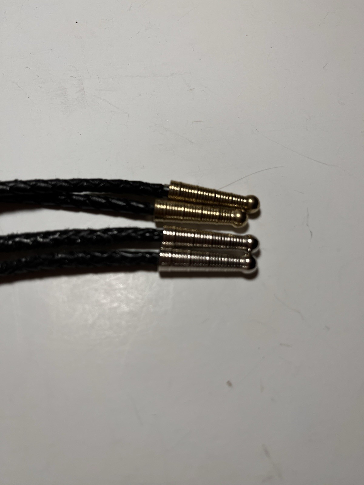 Set/2 Woven Leather Bolo Ties Diff Lengths 2 Tones Repair Needed