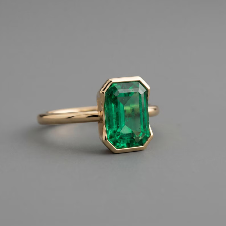 Lab Created Green Emerald Ring, Base Metal: Brass Finish: Gold Plated