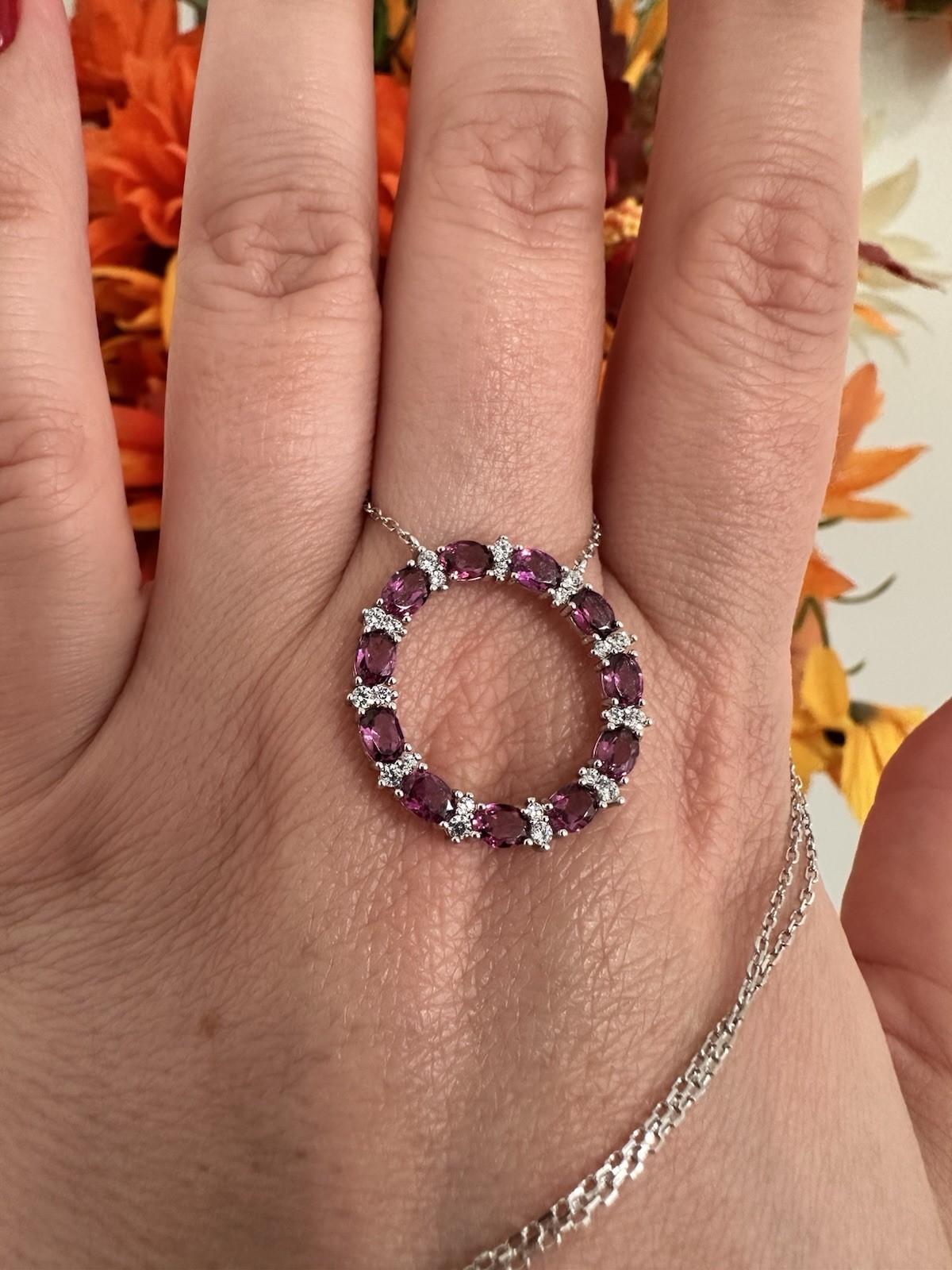 925 Sterling Silver Necklace Oval Rhodolite Garnet 4x3mm Gemstone Jewelry 18in