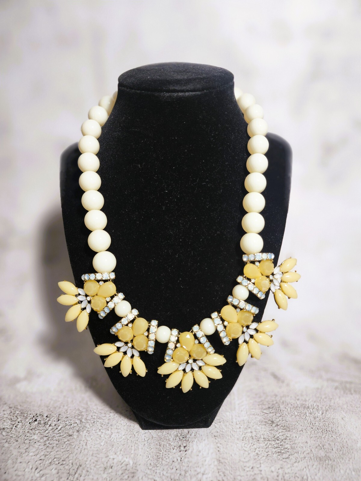 Necklace with Beige White Beaded and Rhinestone Fashion Boho Style