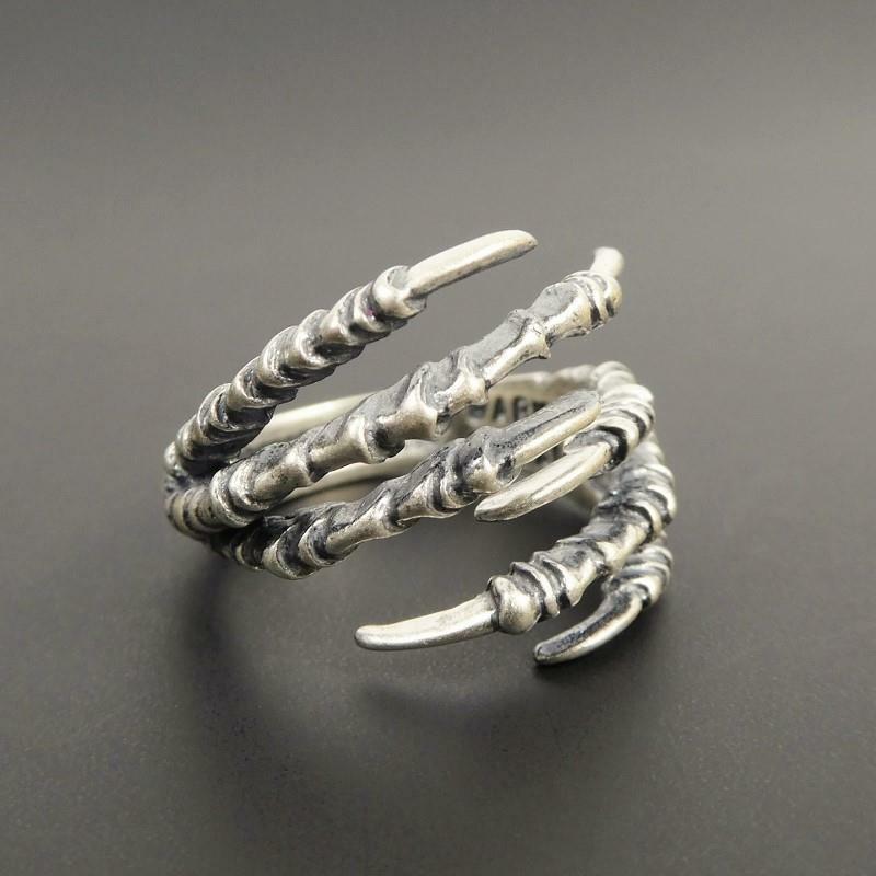 925 Sterling Silver Bird Eagle Claw Wrap Ring Adjustable Gothic Unique Men Women