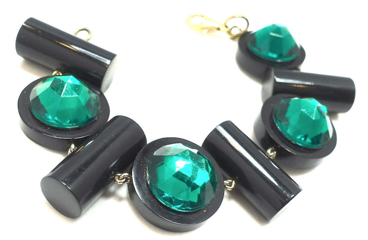 Vintage Judith Hendler MODERNIST Green Black Aci-Gem Panel Bracelet – usa seller