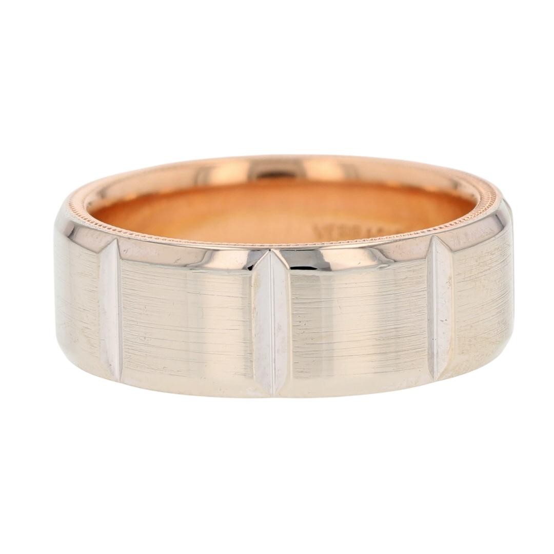 Verragio 8mm Beveled Wedding Band Ring 14k Multi-Tone Gold 13.45 Grams Size 9.5