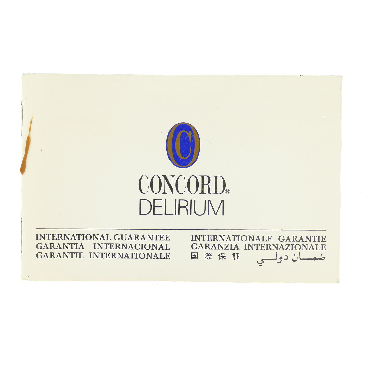 AUTHENTIC CONCORD DELIRUIM INTERNATIONAL GUARANTEE WITH CARD
