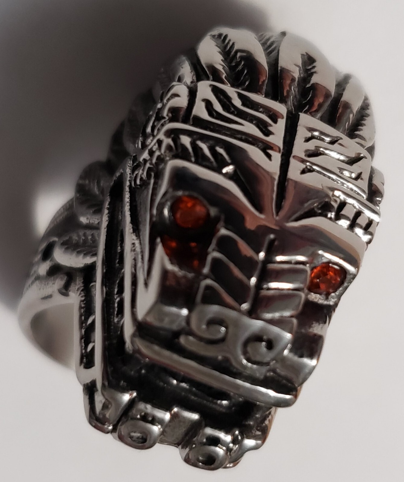 Aztec Mayan Chicano Biker Lowrider Quetzalcoatl Ring red jewel eyes Indigenous