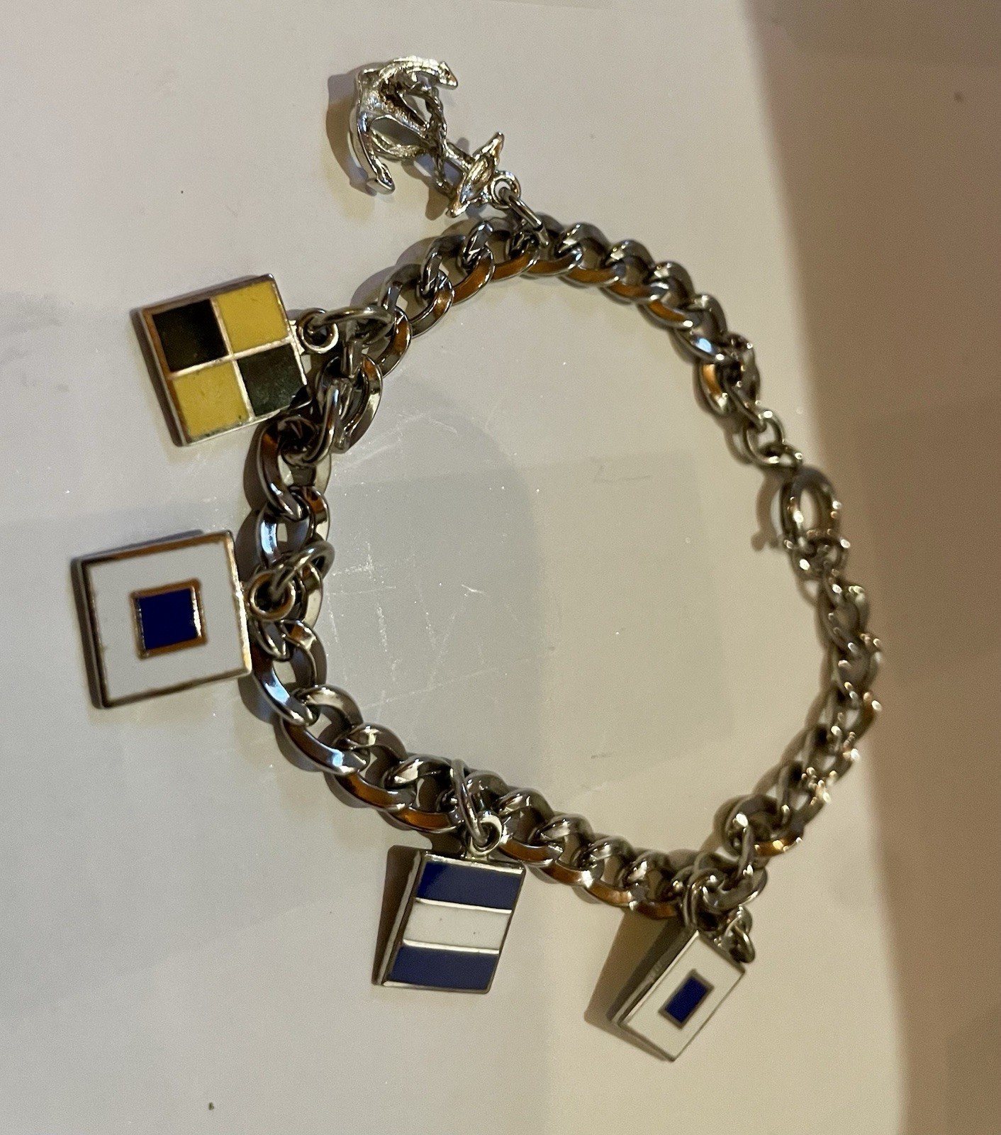 Vintage Sterling / “1/20 12K GF” Maritime Code Of Signals Flags Charm Bracelet