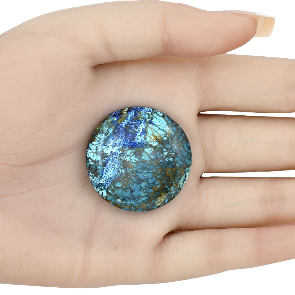 Natural Shattuckite 33.1×33.1×7.5 mm Round Shape Polished Gemstone LS02562-39