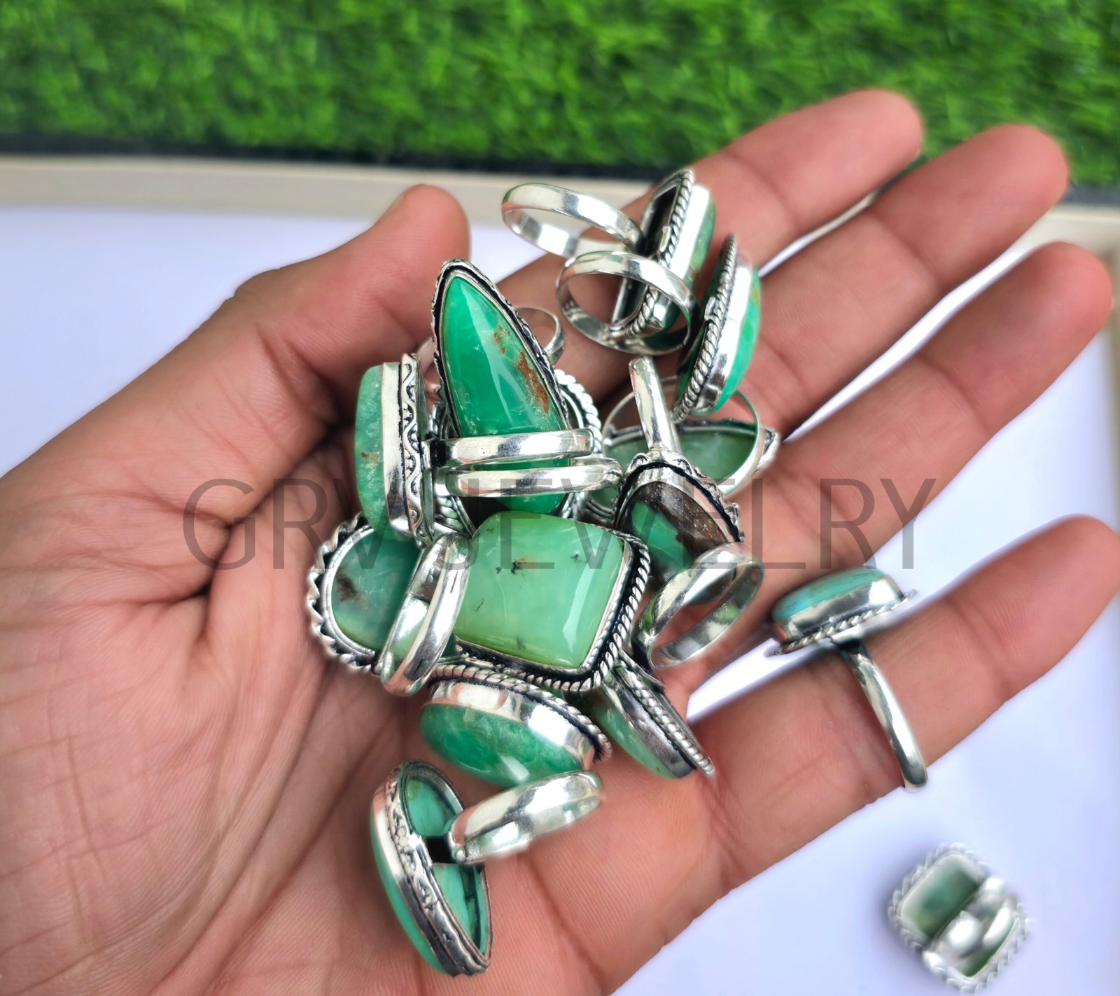 1-500 Pcs Chrysoprase In Wholesale Stone Rings Lot Bulk: Silver Plated Whr-80