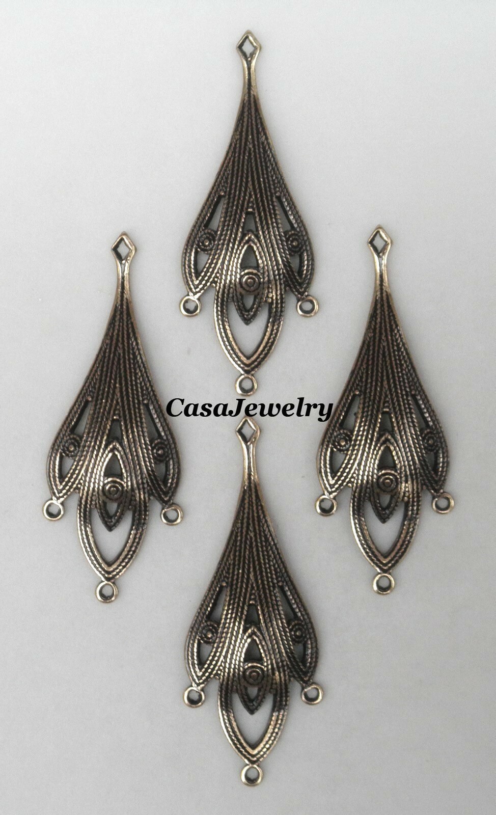 #3428 ANTIQUED GOLD 3 DROP EARRING/PENDANT BRASS COMP W/TOP HANG RING – 4 Pc Lot