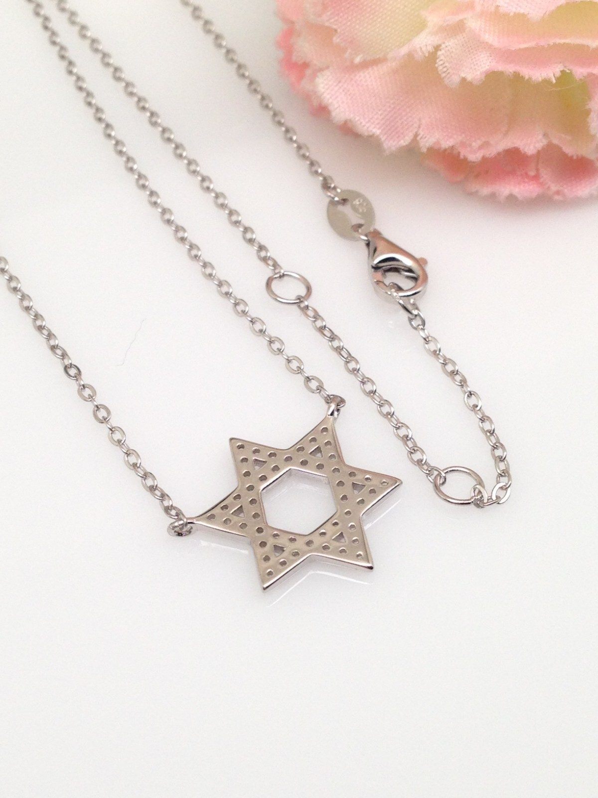 925 Sterling Silver Cz Star of David Pendant Necklace Womens 14.5mm(0.57″) 17.5″
