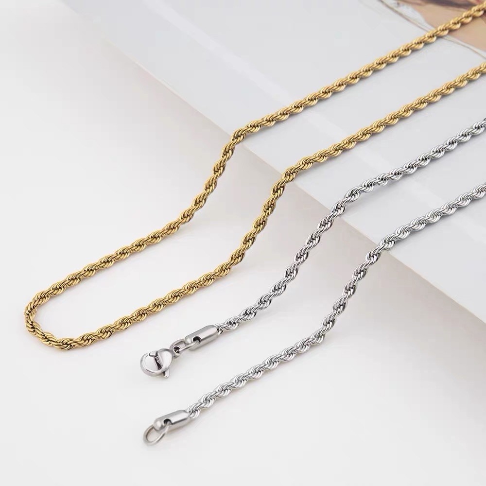 Gold or Silver Stainless Steel Twisted Rope Chain Necklace Lobster Clasp