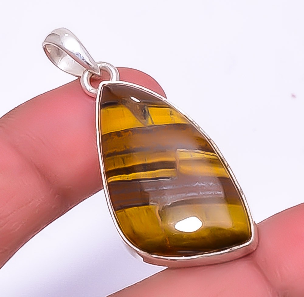 Yellow Tiger Eye – South Africa Gemstone 925 Sterling Silver Pendant 1.79″ A347