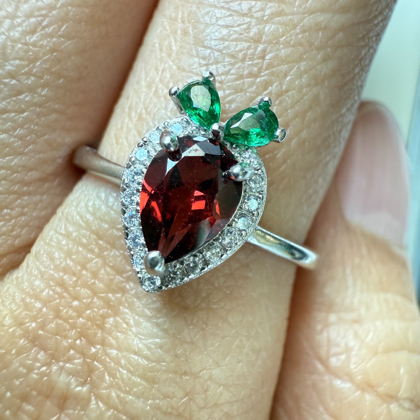 925 Sterling Silver Ring 7x5mm Natural Rhodolite Garnet Zircon Carrot Diopside