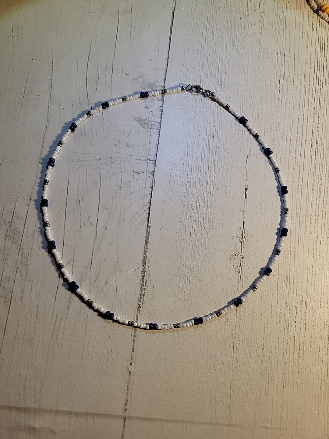 Royal Blue, White & Silver Surfer Summer Boho Beaded Necklace Choker Beach