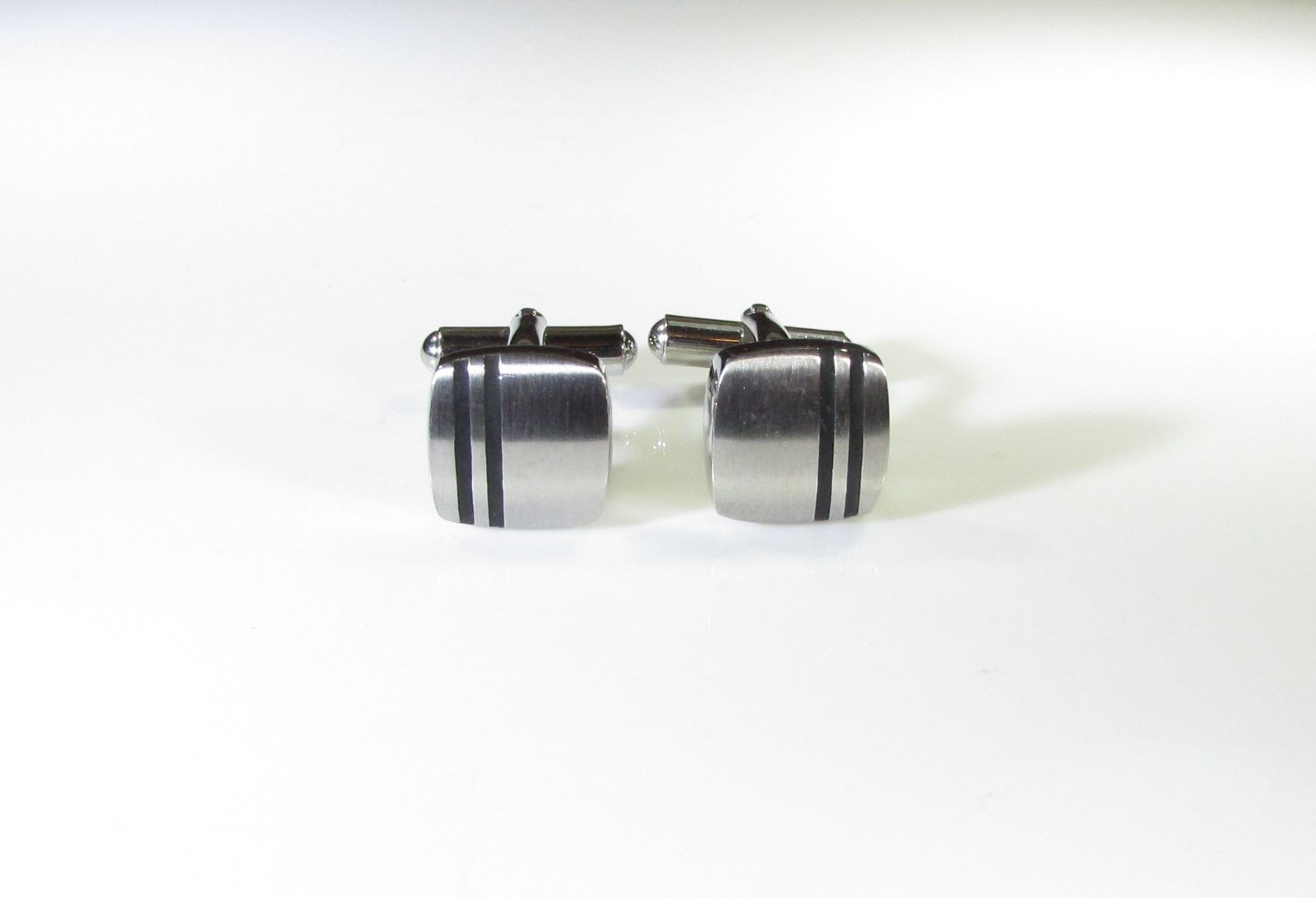 Triton Stainless Steel Cufflinks with Enamel Black Stripes