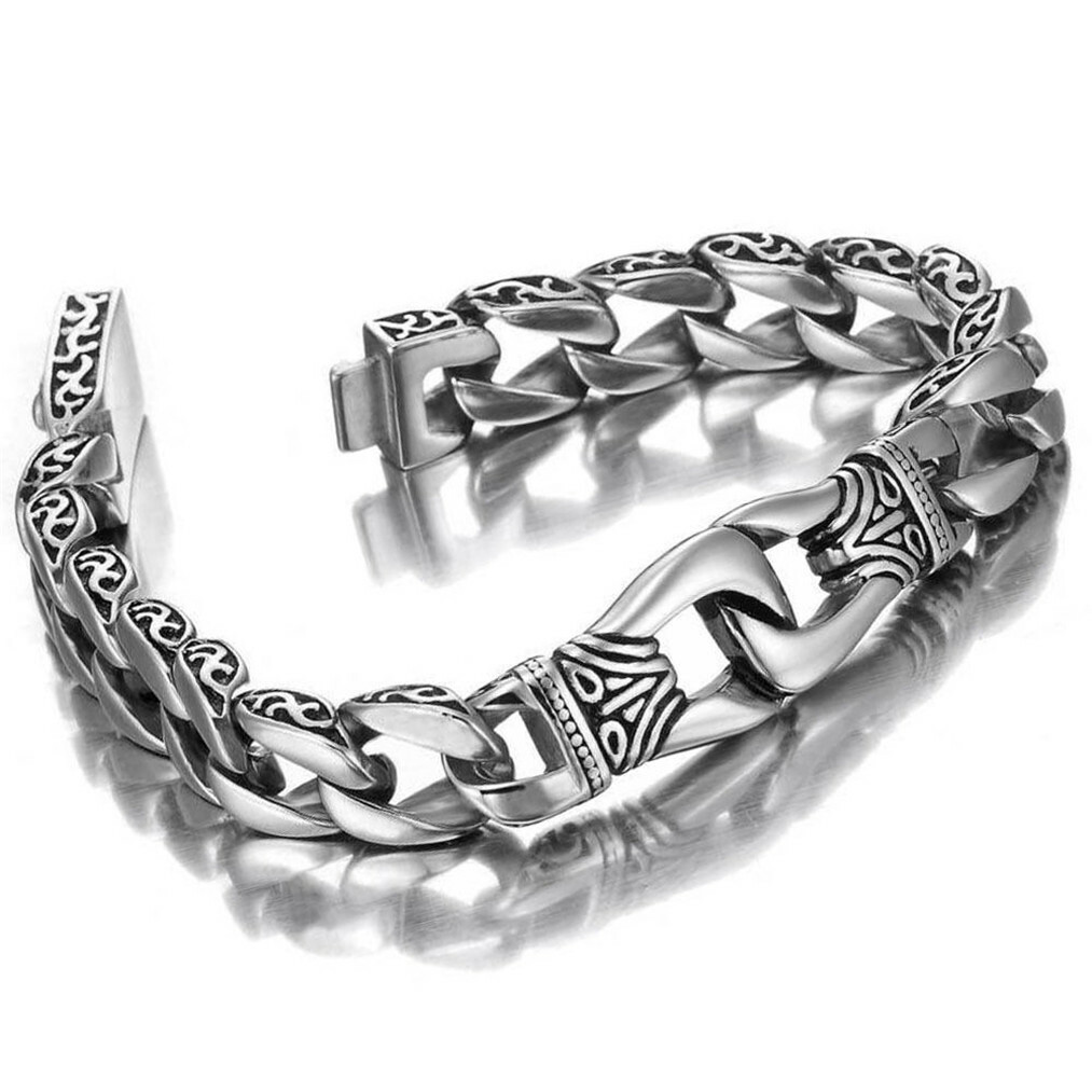 Mens Heavy Sturdy Stainless Steel Motorcycle Biker Chain Bracelet Wristband Gift