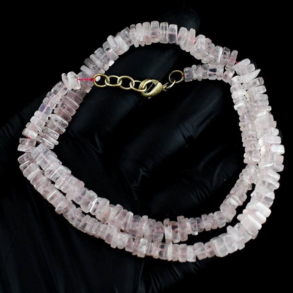 Awesome 218.00 Cts Rose Quartz Square Shape Beaded Elegant Necklace VK 07 E673