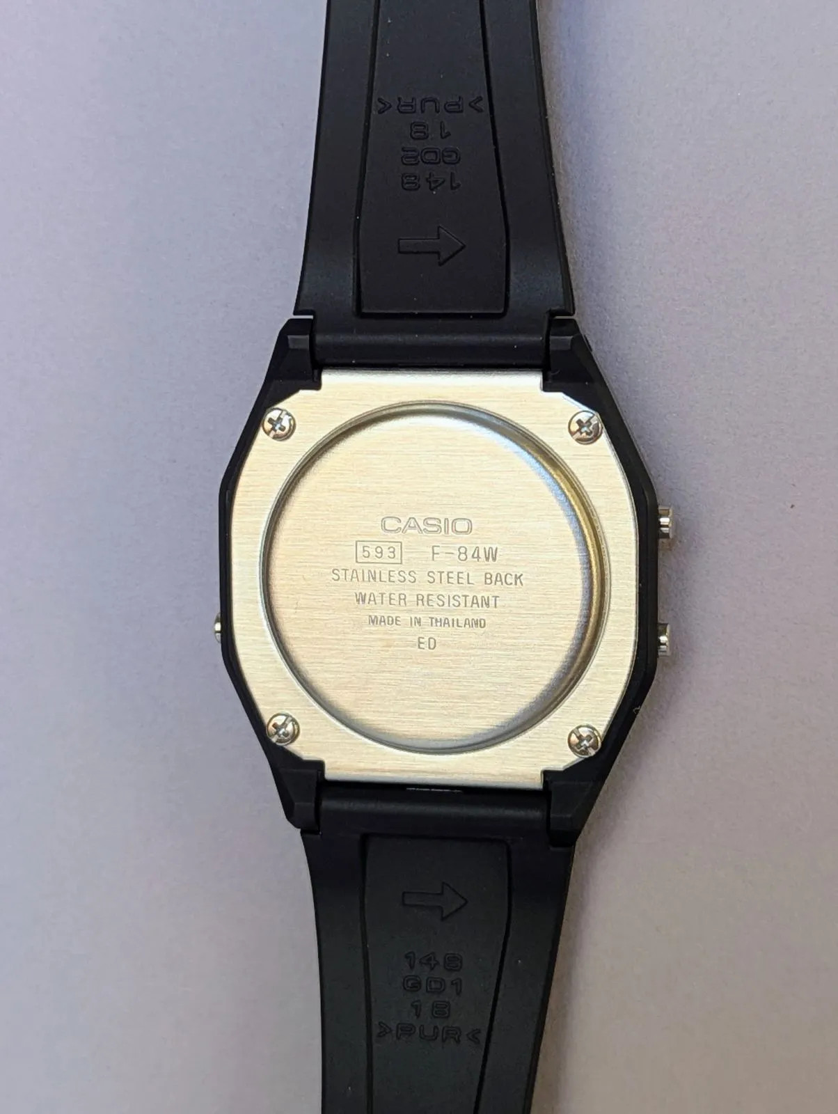 Brand new, authentic Casio F-84W (F-84W-1QJH), the predecessor to the F91W. A re