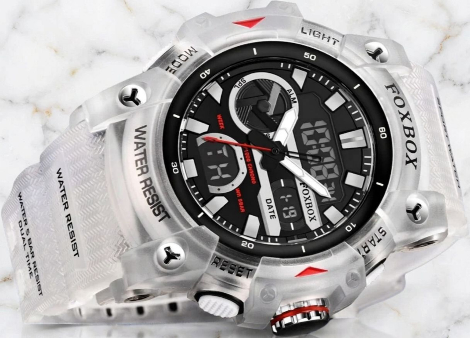 Men’s Watch Big Quartz Digital Analog Luminous Waterproof Watch Black White Dial