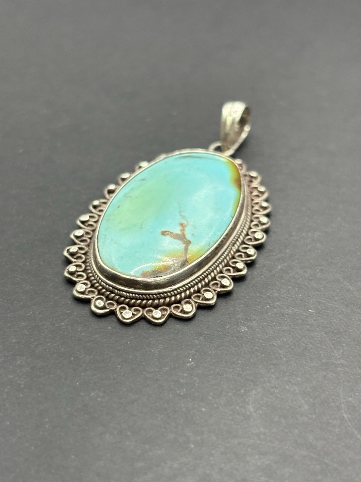 Vintage Sterling Silver 45×36 Turquoise Pendant 925 10 Grams G27