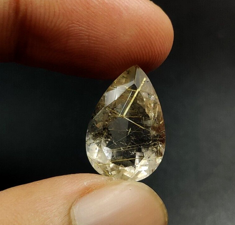 11.7 CT Golden Rutilated Quartz Pear Shape 20X13.3mm Faceted Cut Gemstone W95