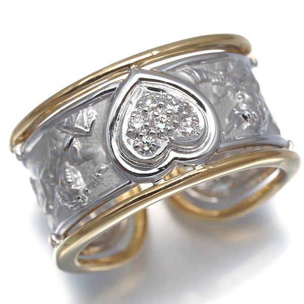 Auth Carrera y Carrera Ring Diamond Ronda Angel Heart US6-6.25 18K YG/WG
