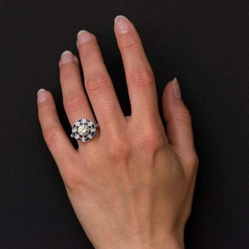 Timeless Art Deco Lab Created Diamond Floral Cluster Engagement 14K Gold FN Ring