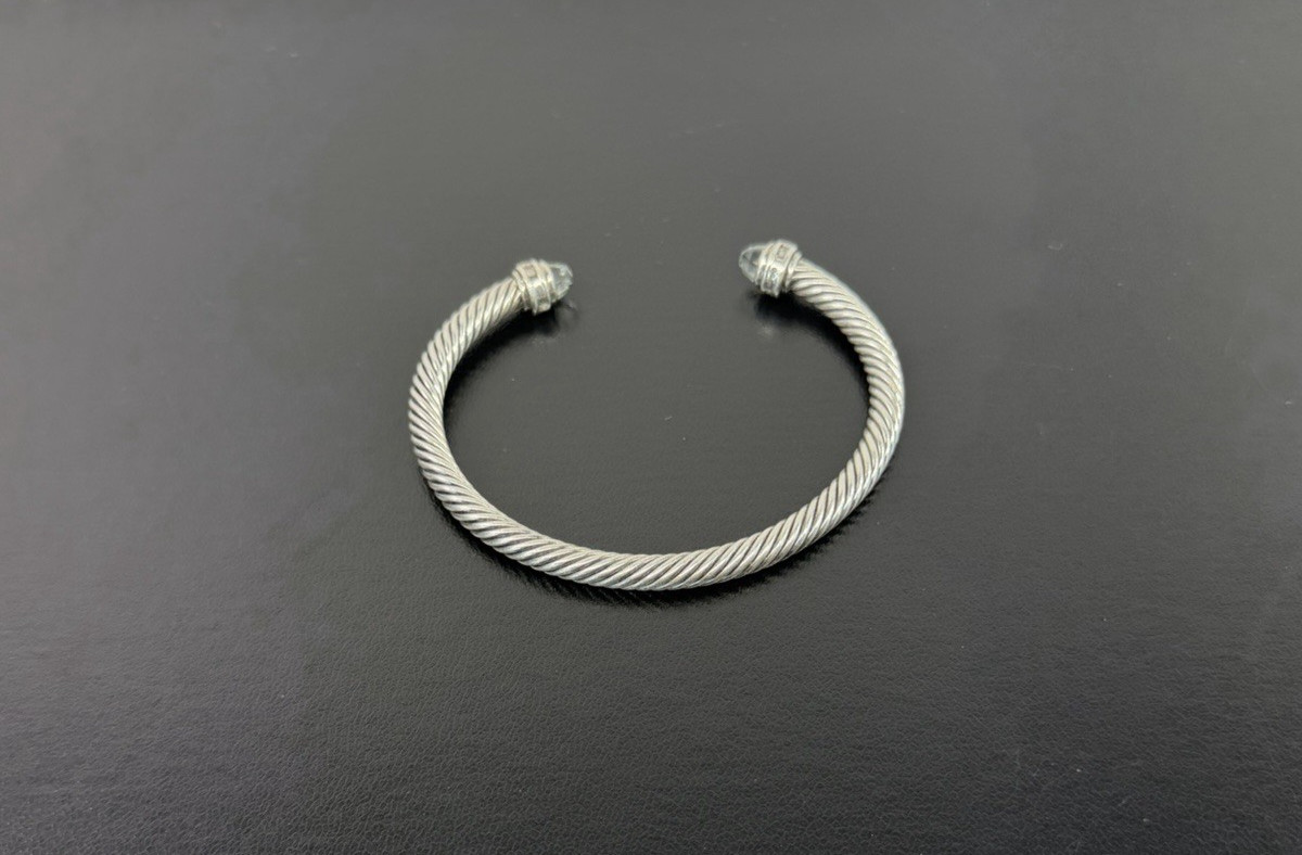 David Yurman Sterling Silver Prasiolite & Diamond Cable Cuff Bracelet 5 mm 6.5″