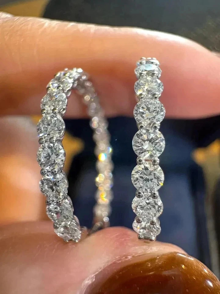Round 4 CT F-VS1 Lab Grown Diamond Women Wedding Hoop Earrings 14K White Gold