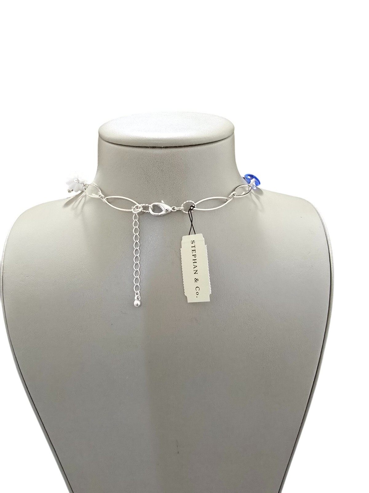 Stephan & Co Women’s Silver Plated Black , Blue & White Acrylic Short Necklace