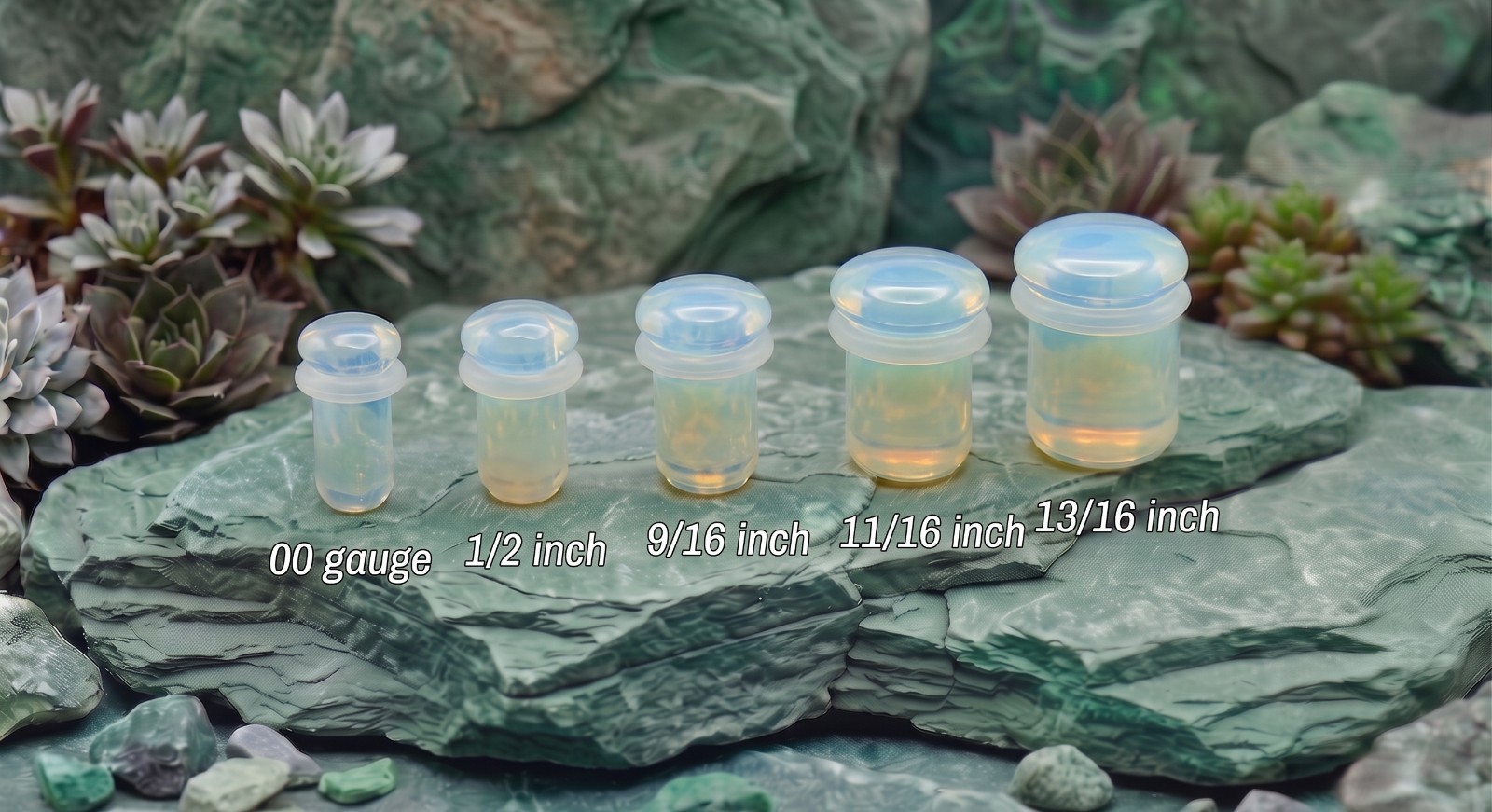Pair of Single Flare Opalite Stone Plugs gauges organic Size 8ga to 1 Inch E554