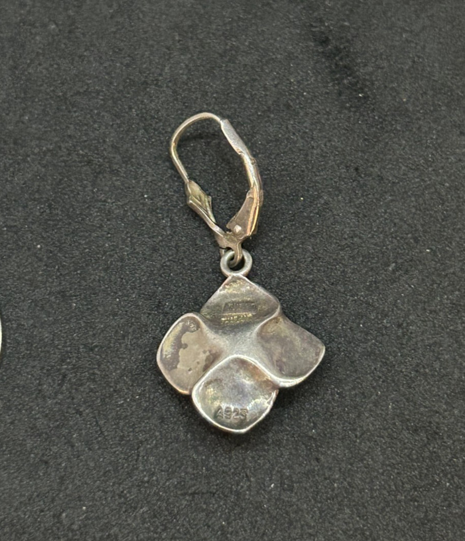 925 Sterling Flower Dangle Drope Earrings 0.5in – 5.92g