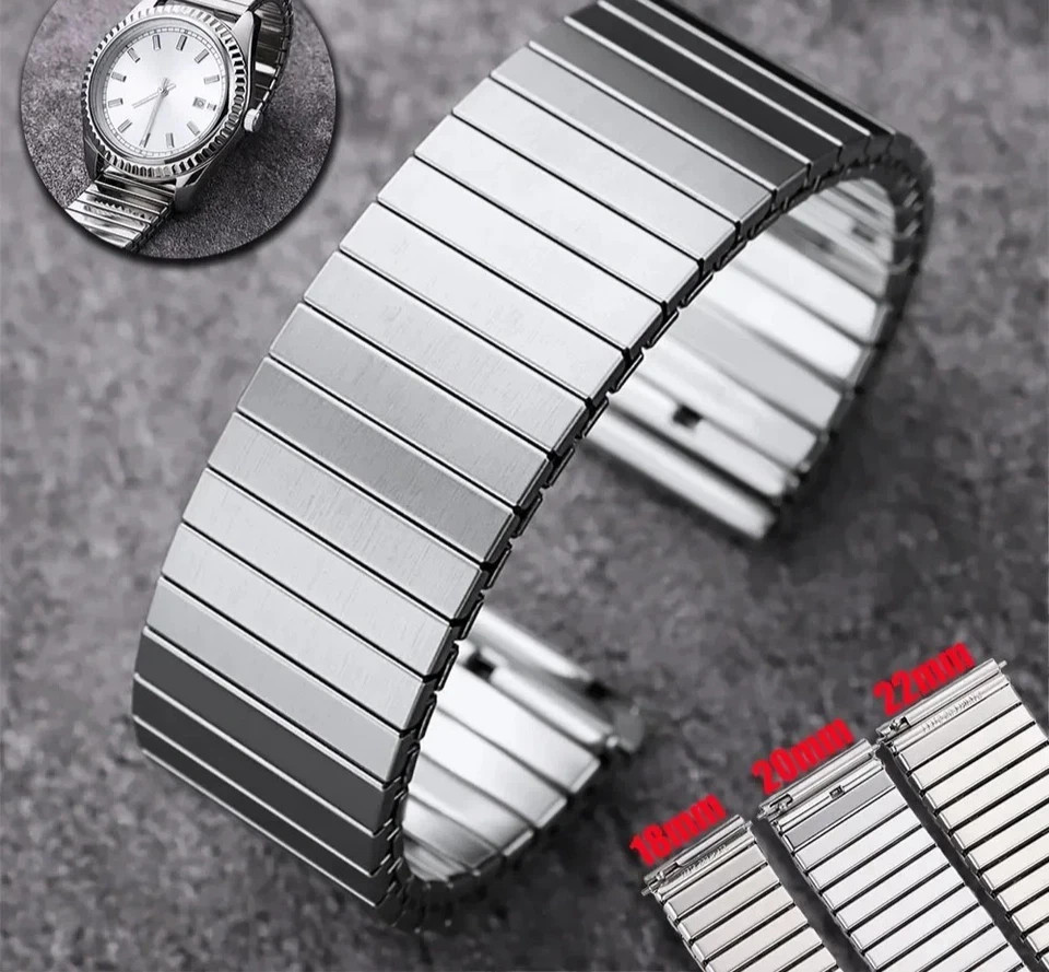 22mm Elastic Stainless Steel Watch Band Metal Stretch Expansion Springs Bracelet