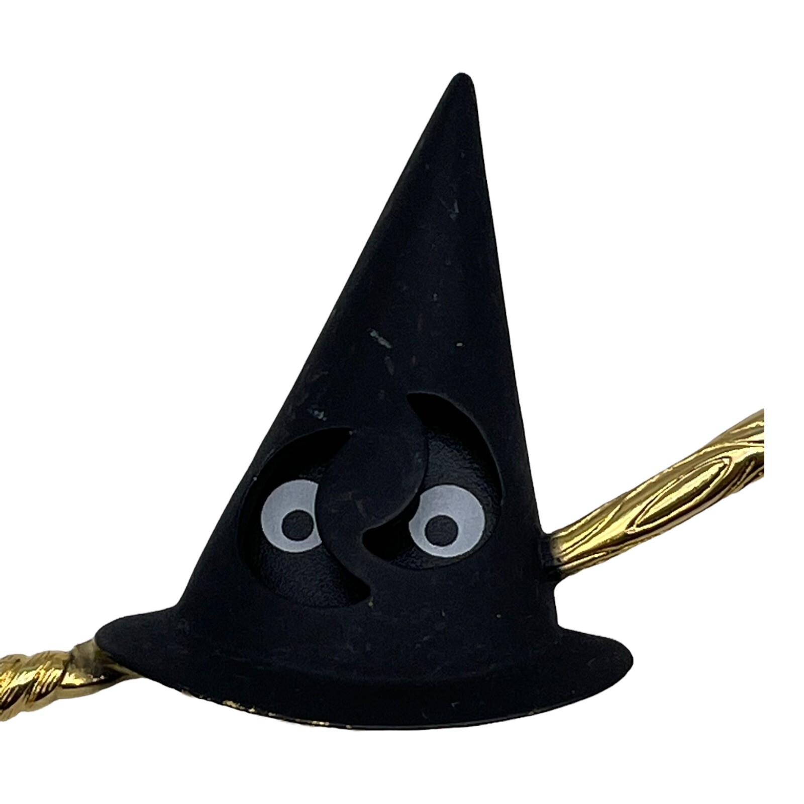 Vintage Halloween Tana Witch Hat Inset Eyes Brooch Pin Broomstick HTF