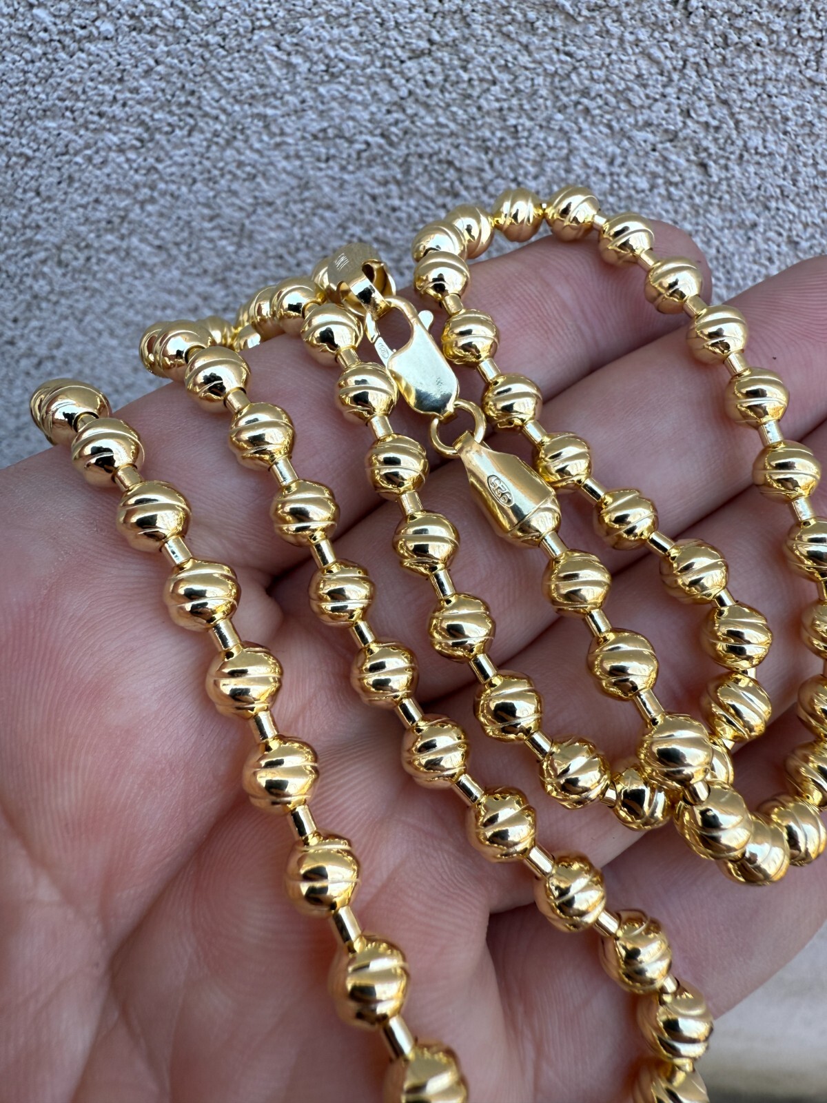 6mm Ball Bead Chain Moon Cut Dog Tag Mens Necklace 14k Gold Over 925 Silver