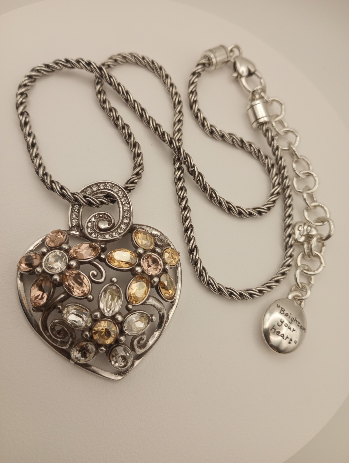 BRIGHTON Garden of Dreams Neutral Tones Crystal Heart Pendant Rope Necklace