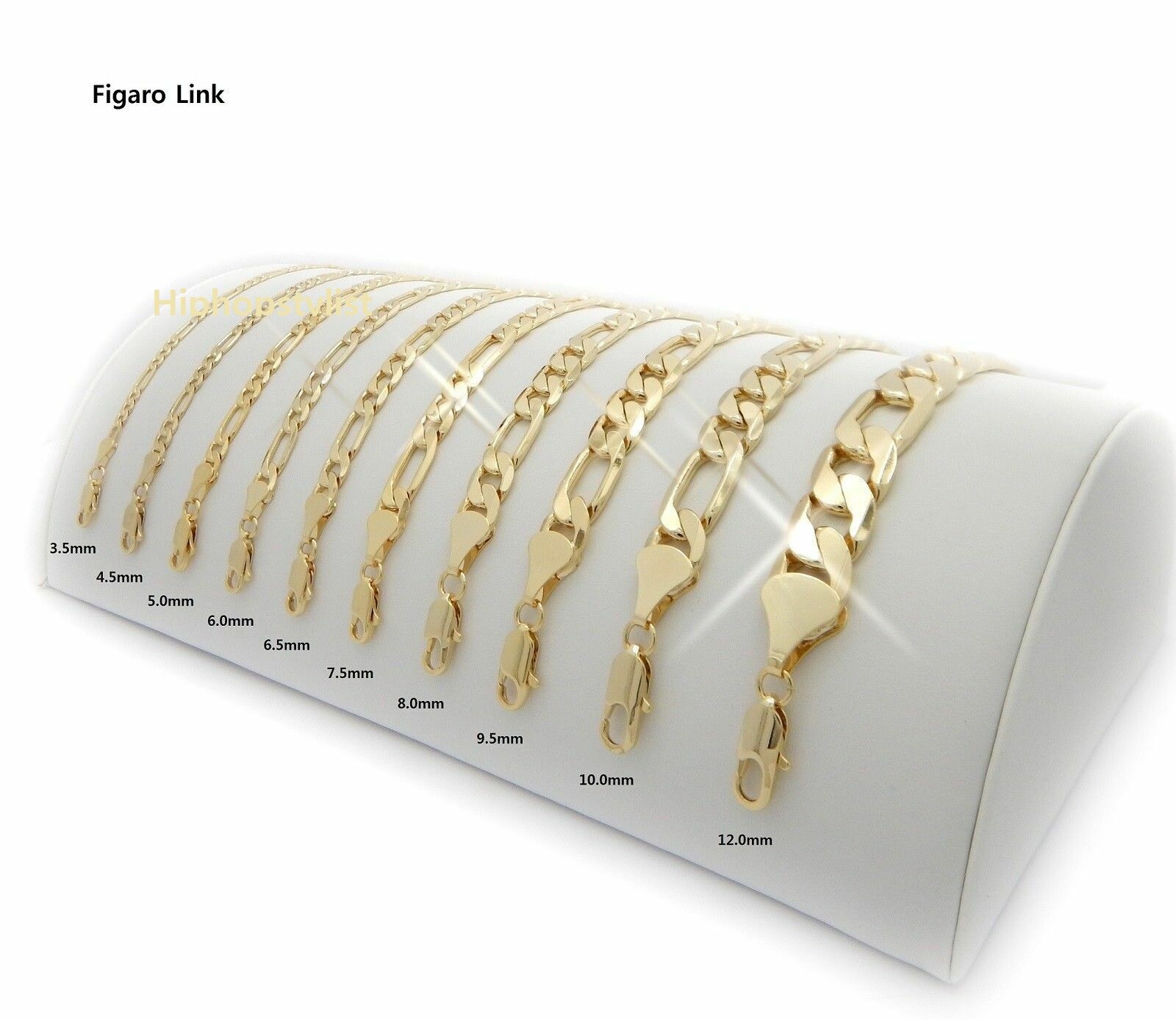 14k Italian Figaro Link Chain Necklace 3mm to 10mm Gold Plated 16″ 18″ 20″ 24 30