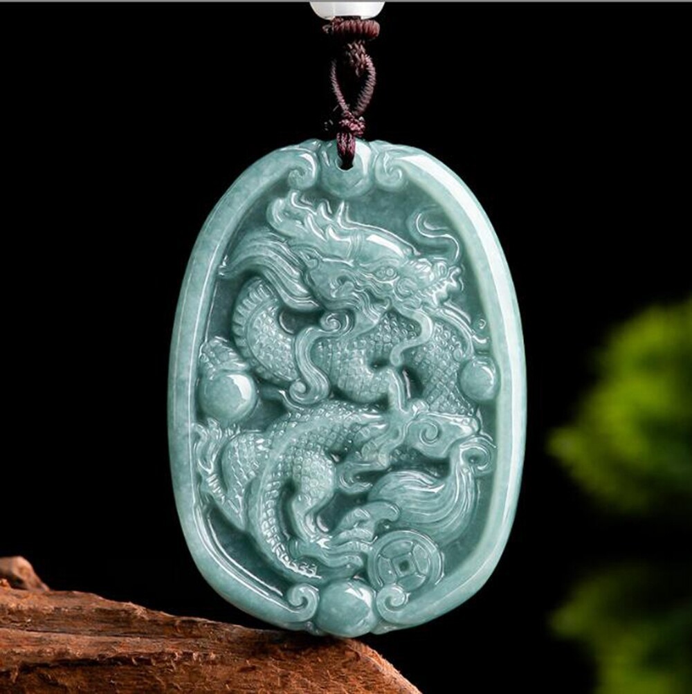 Certified Green Natural A Jade jadeite Gem Carved Zodiac Dragon Pendant Necklace