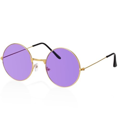 Round Hippie Glasses, 60s 70s Colored Circle Sunglasses for Women Men Purple