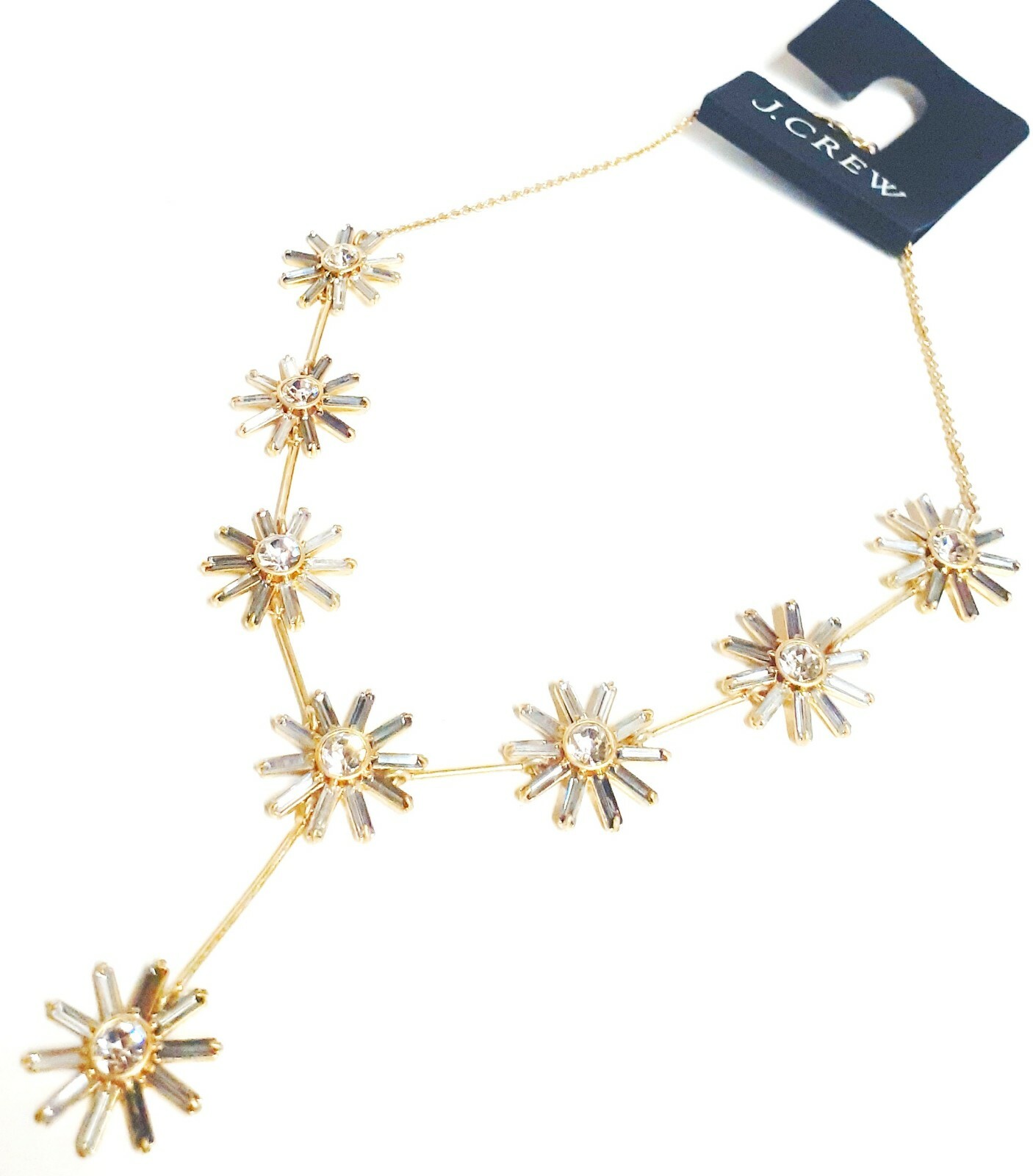 J.Crew Colorblock Crystal Flower Necklace in Black Diamond Gold Plated Brass NWT