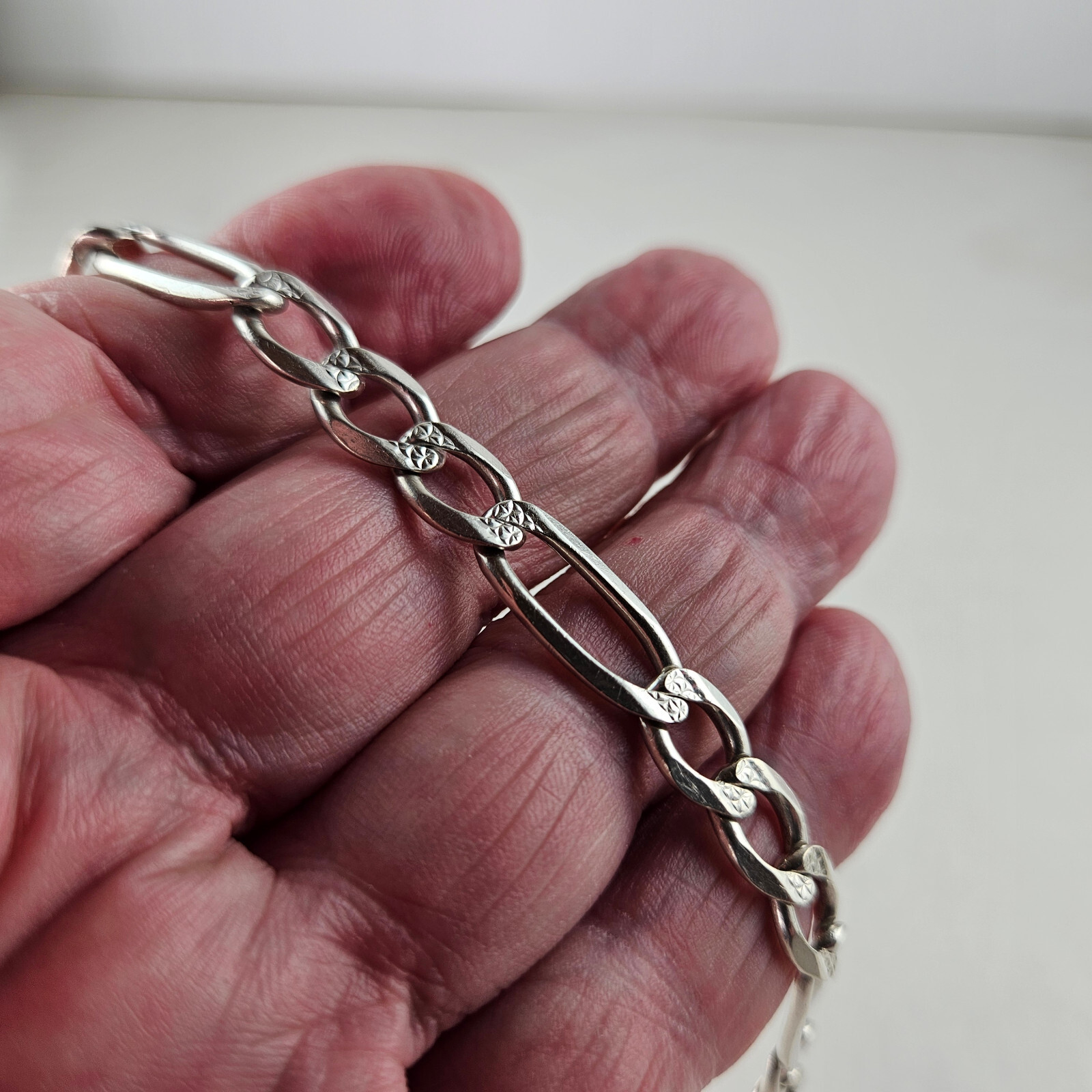 Sterling Silver Cuban Link Tennis Bracelet 16.6g 9 in [8212]