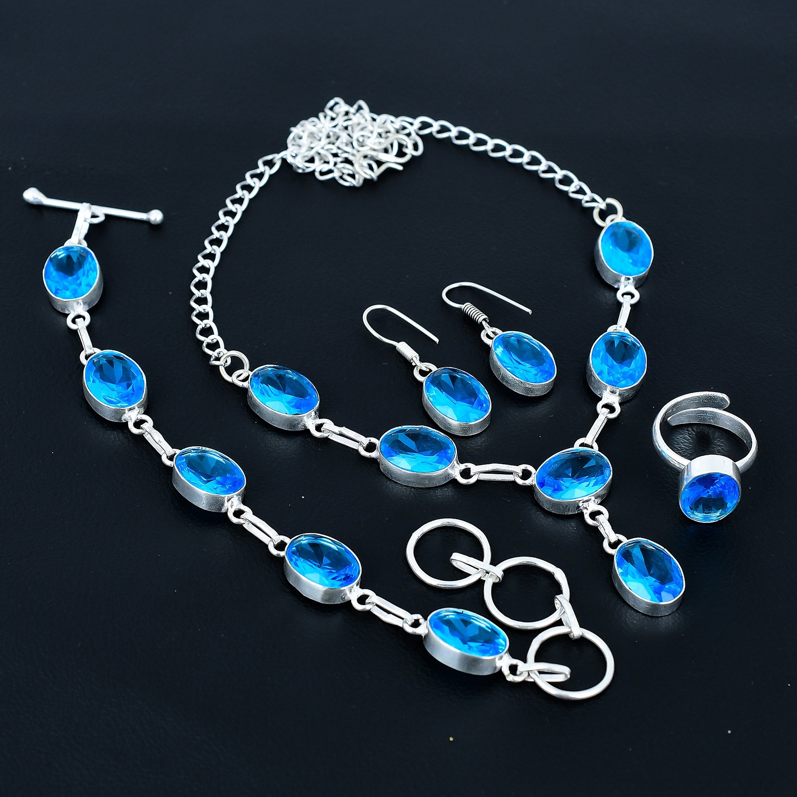 London Blue Topaz 925 Sterling Silver Oval Gemstone Handmade Jewelry Set VJ 199