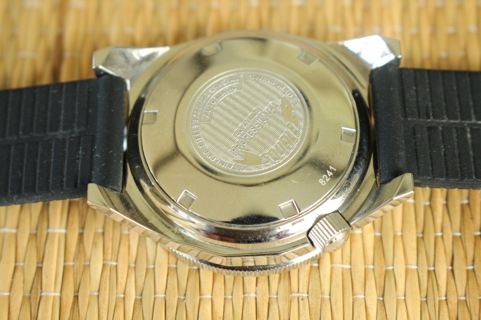 SQUALE 1521 50ATM BLACK DATE DIAL & BRACELET ITALIAN PRO DEEP DIVERS WATCH SET