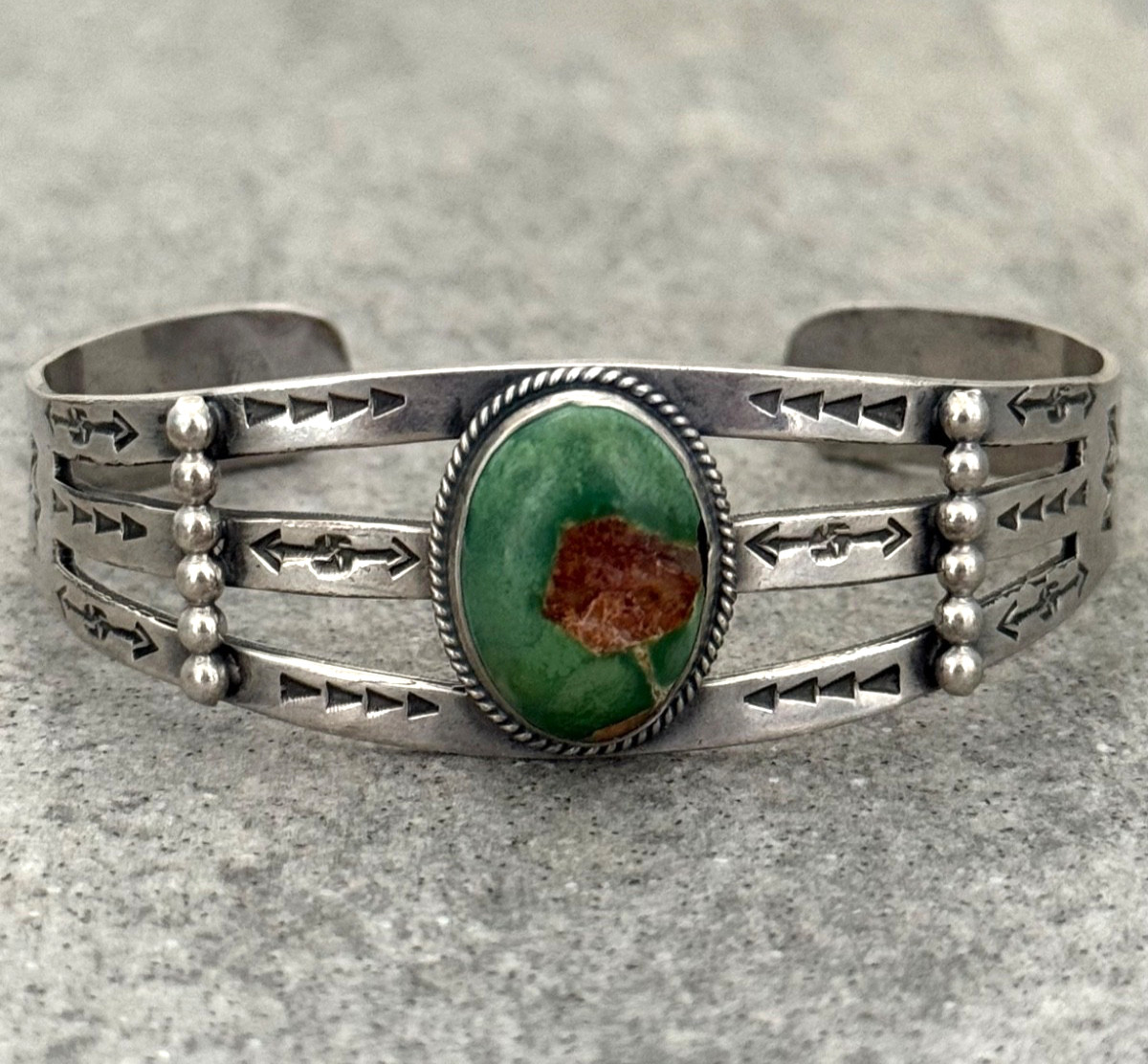 Old Vintage Navajo Turquoise WHIRLING LOG Split Shank Silver Bracelet 6.75 in