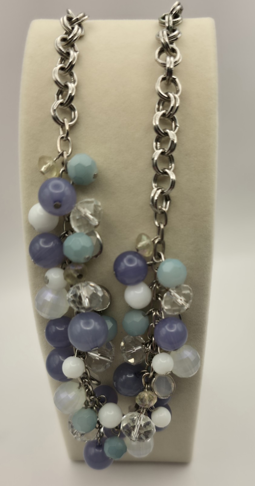 Multi-strand statement necklace periwinkle, lavender, light blue, lucite beads