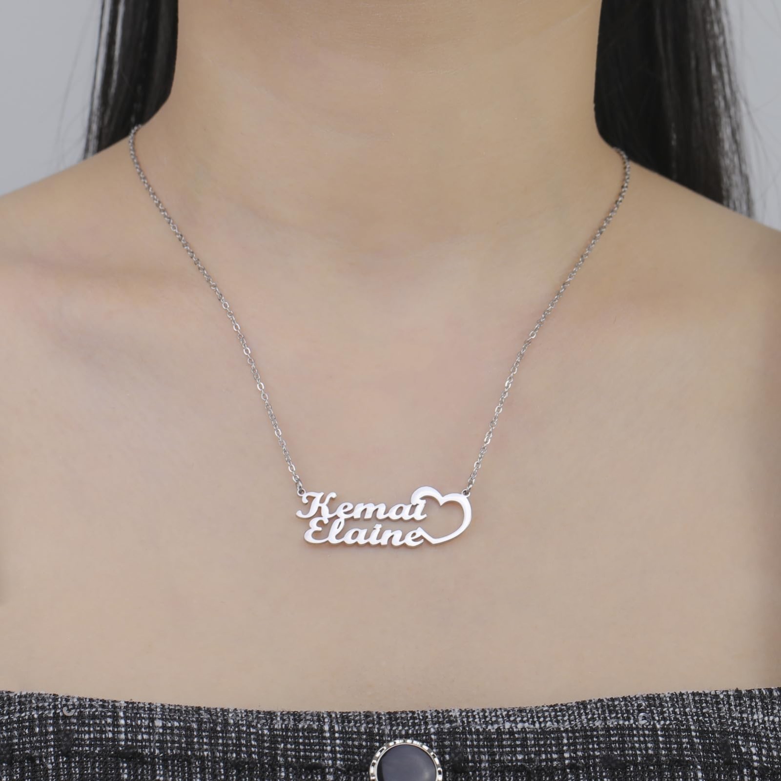 Custom Name Necklaces Personalized for Women 2 Customized Names with Heart Gifts