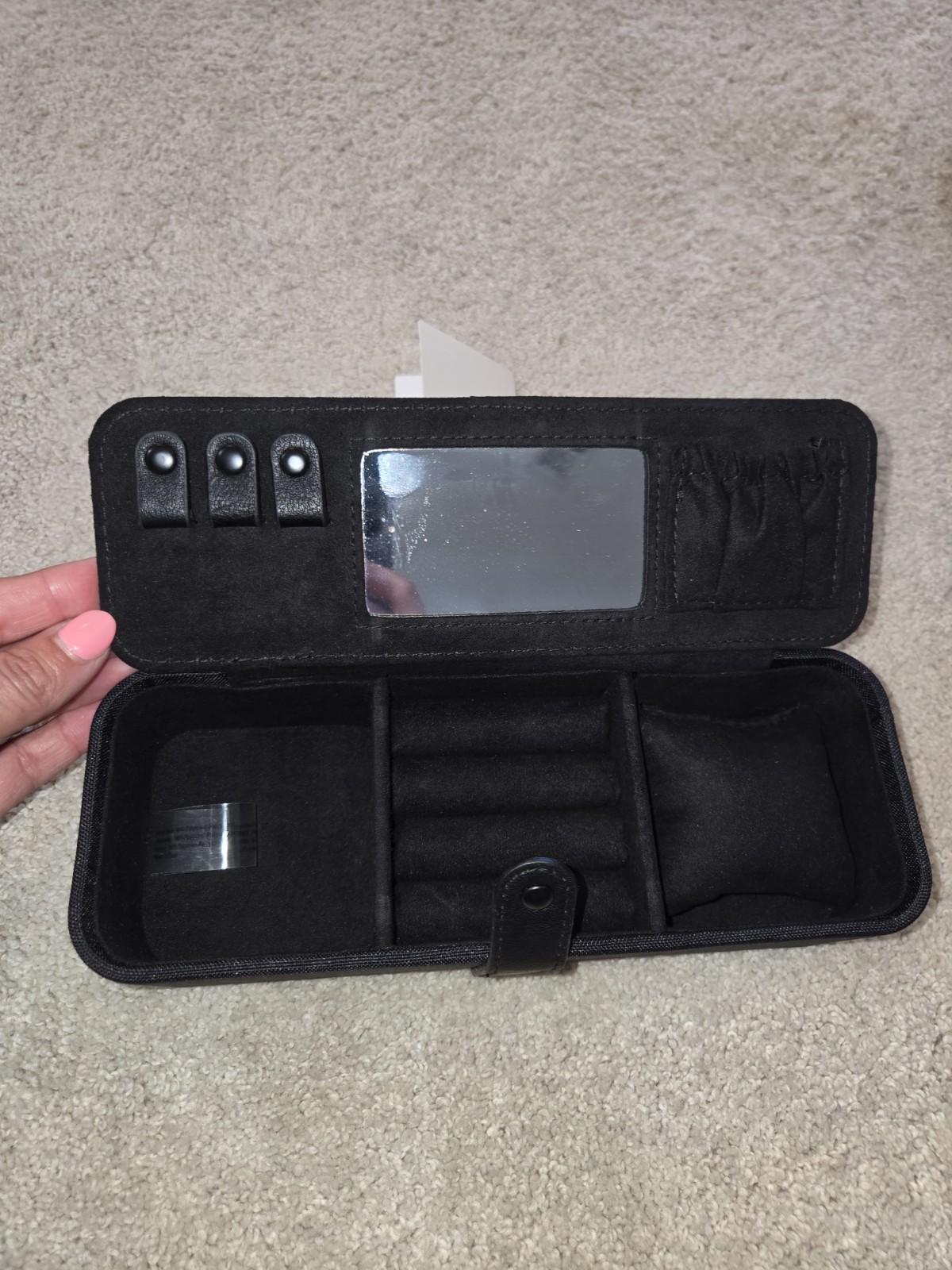 BEIS Black Faux Leather Travel Jewelry Case w/ Mirror, Lined Organizer