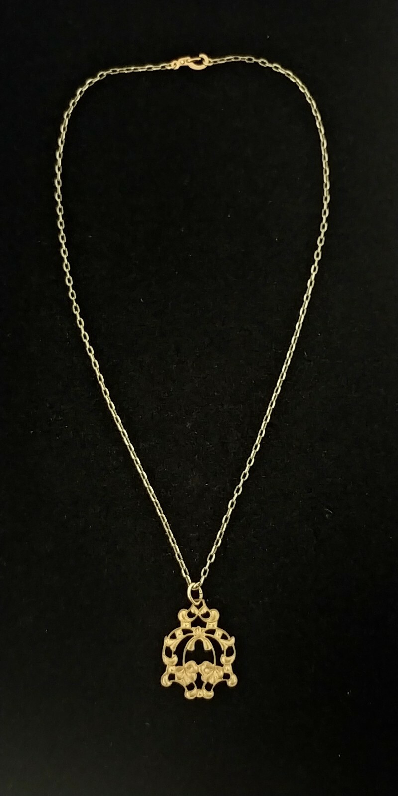 Vintage 1930s Flower Filigree Necklace Solid Brass Die Struck